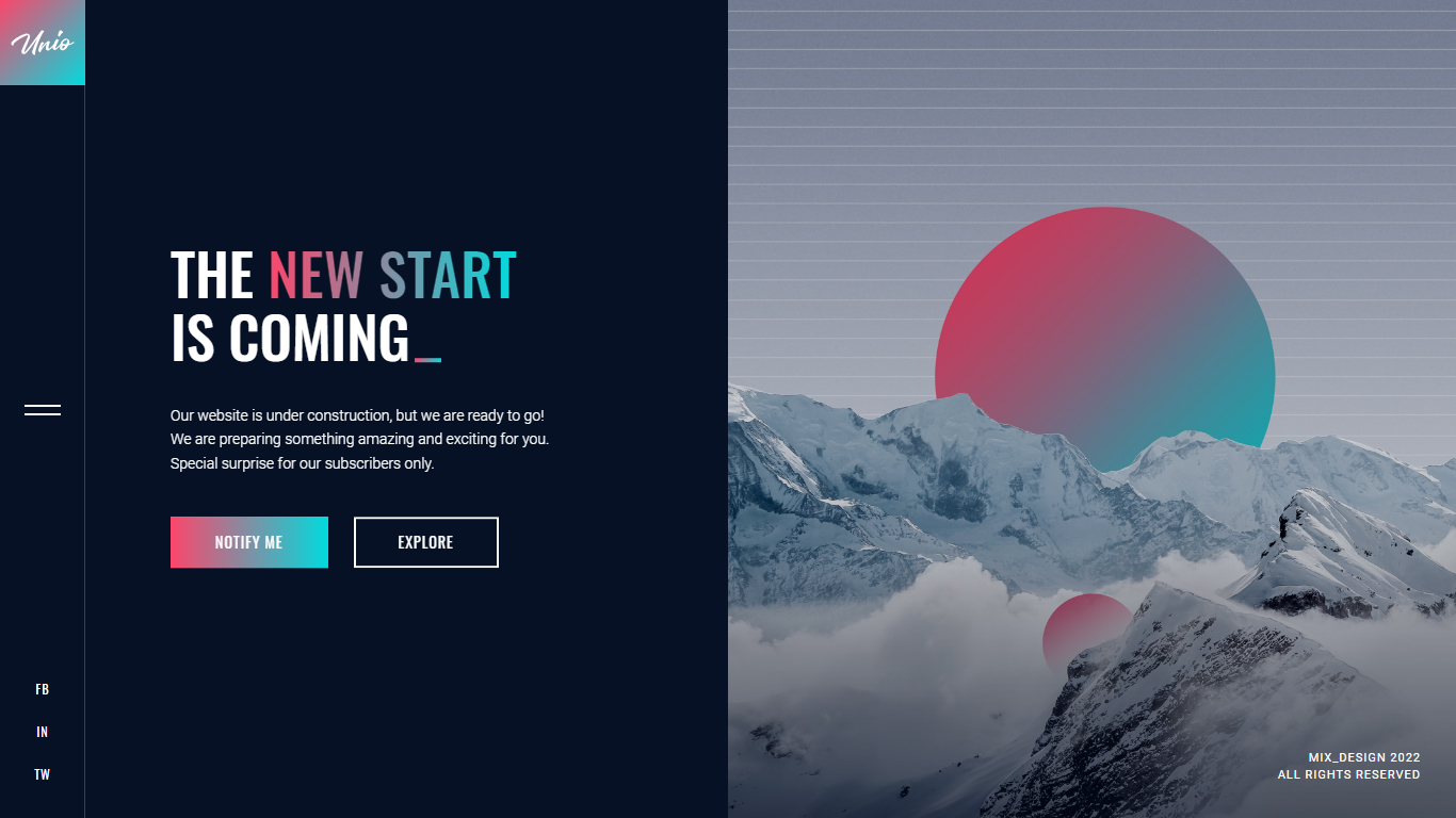 Unio Coming Soon Template Preview Screen