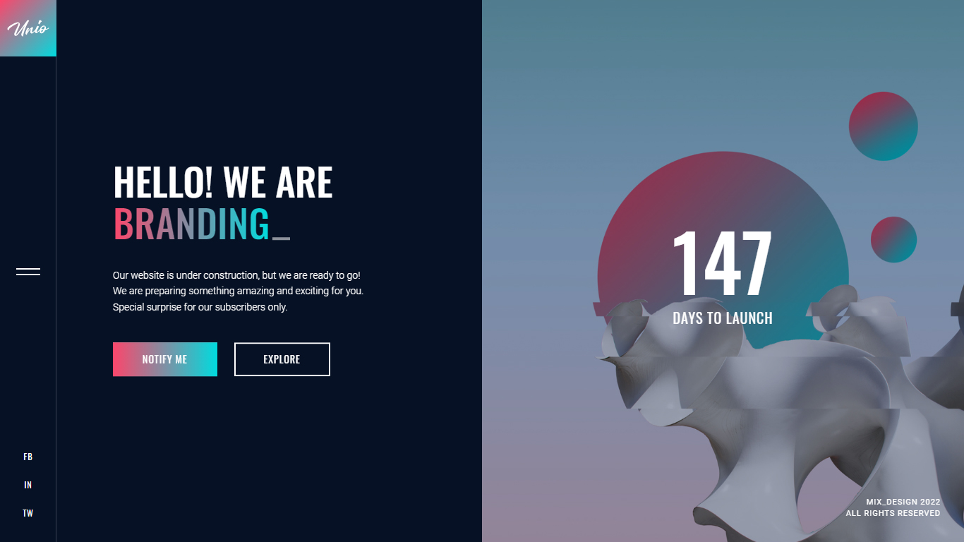 Unio Coming Soon Template Preview Screen
