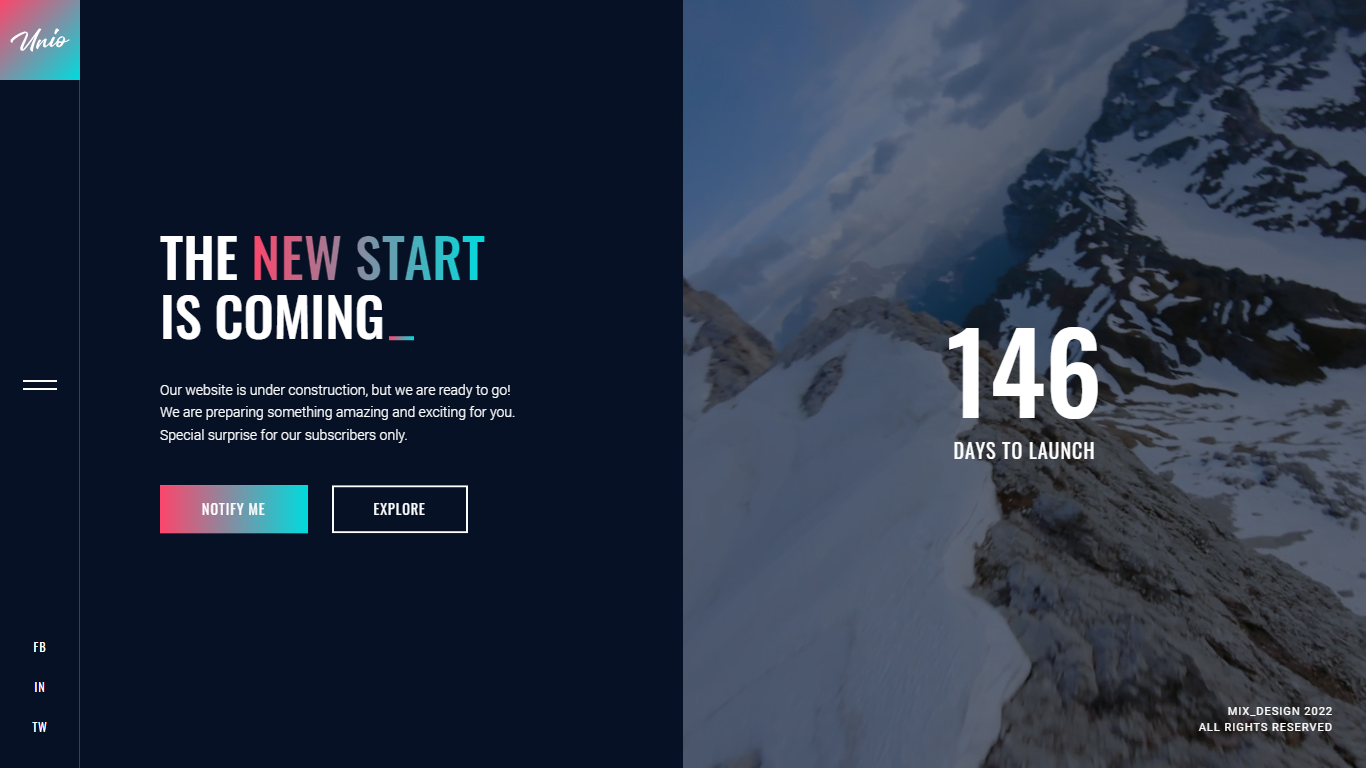 Unio Coming Soon Template Preview Screen