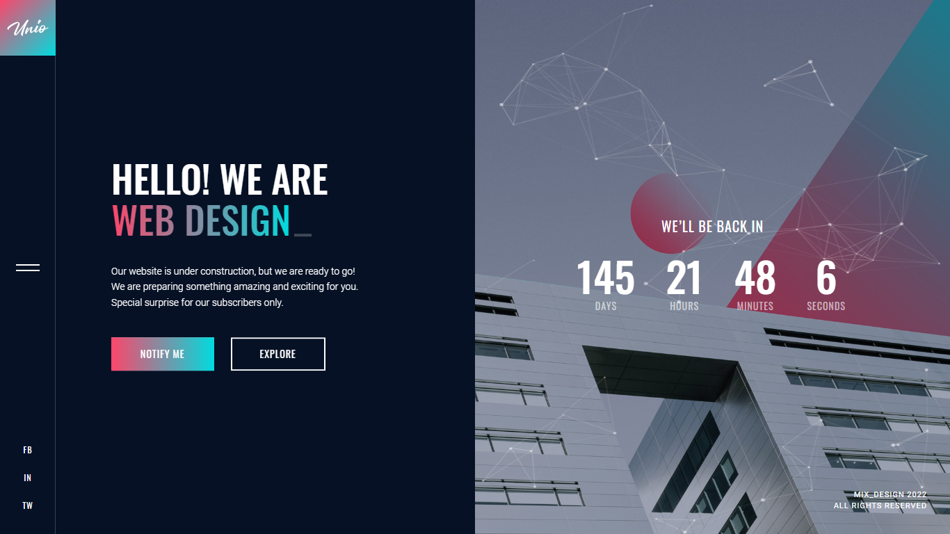 Unio Coming Soon Template Preview Screen