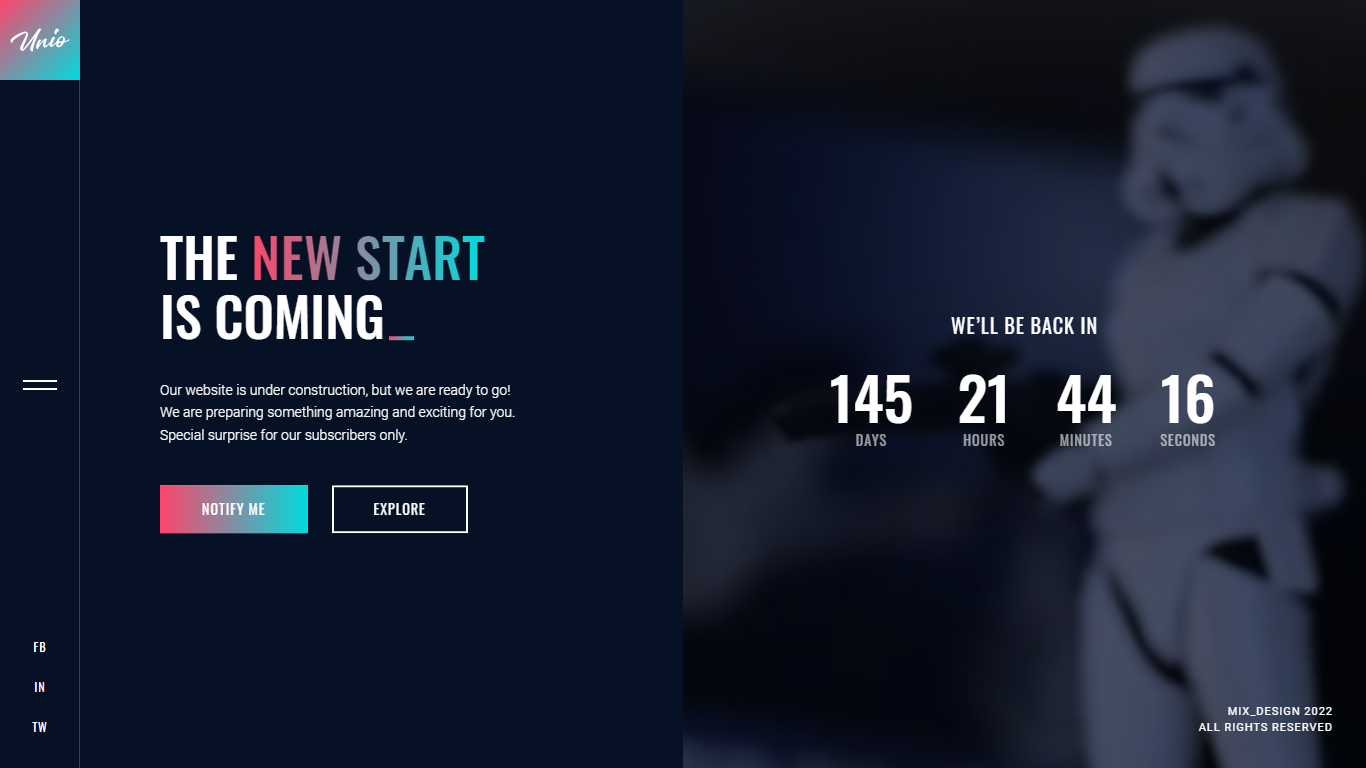 Unio Coming Soon Template Preview Screen